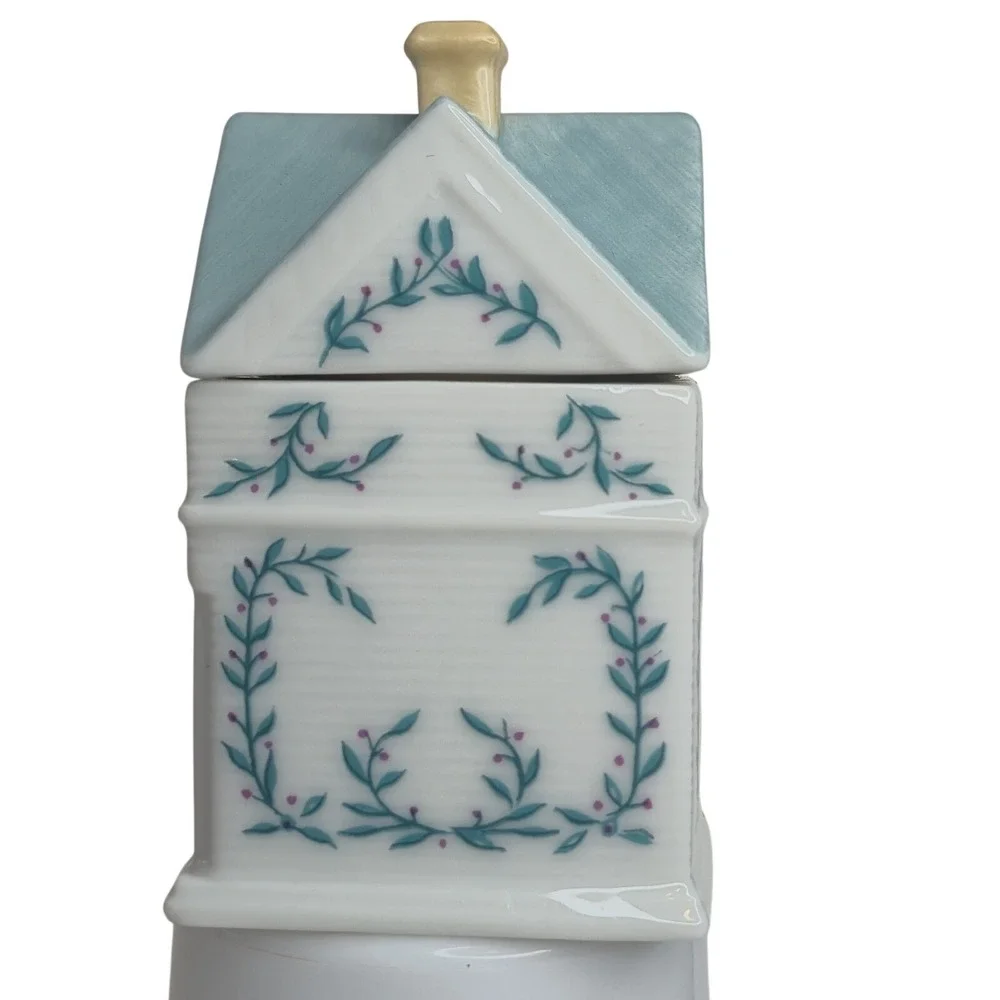 Lenox Spice Village Bay Porcelain House Jar 1989 Vintage Blue Victorian Cottage